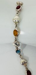 VINTAGE STERLING SILVER MULTI COLOR GLASS AND HEARTS BRACELET