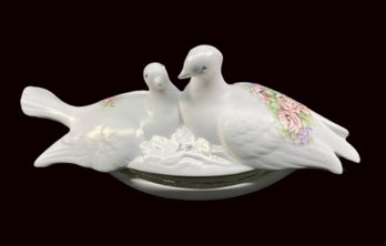 Vintage Berger Porcelain Hinged Trinket Box-Two Doves Made In Italy