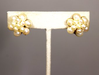 Pair Very Fine Genuine Cultured Pearl Clip Gold Filled Earrings