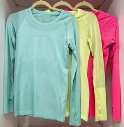 3 Lululemon Long Sleeved Athletic Tops With Thumb Holes, Size 6