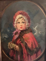 Gorgeous Victorian Era Framed Painting - Small Girl With Bonnet And Cape
