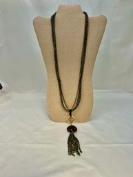 Coldwater Creek Brown & Amber Five Strand Beaded Tassel Necklace