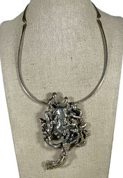 PHENOMENAL Large Heavy Brutalist Sterling Silver Abstract Figures Pendant Necklace