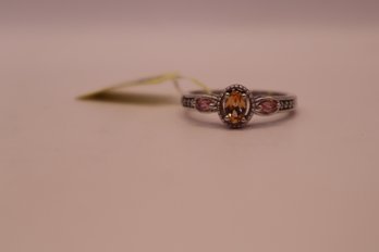 Pink Imperial Topaz, Multi Gemstone Ring Set In Platinum Over 925 Sterling Size 10 Signed 'STS' Chuck Clemency