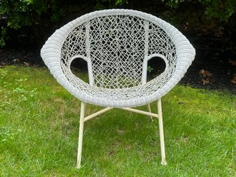 MCM White Wicker Spaghetti Clamshell Chair