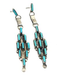 Vintage Sterling Silver Needlepoint Turquoise Dangle Earrings