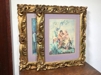 Two Beautiful Antique Hand Carved Gold Gilt Picture Frames - 13' X 15' - Hand Made In Italy - Very Pretty !