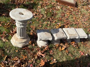 FIVE CAST STONE PEDESTALS