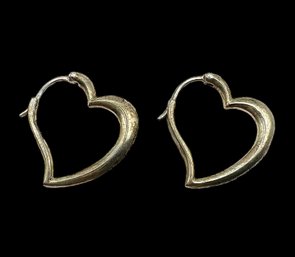 Sterling Silver Vermeil Heart Dangle Hoop Earrings