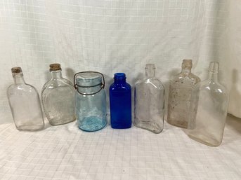 Collection One Pint Clear Glass Bottles, 1 Cobalt Blue, 1 Atlas E-Z Seal With Glass Lid