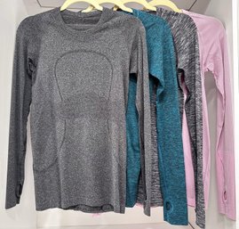 4 Lululemon Long Sleeved Athletic Tops With Thumb Holes, Size 6