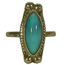 Mexican Sterling Silver Ring With Turquoise Glass Stone About Size 6