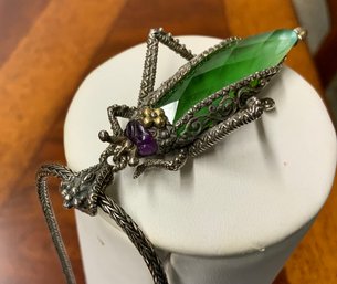 Beautiful Barbara Bixby 925 & 18K Grasshopper Enhancer & Sterling Bali Chain Necklace W/box And Bag