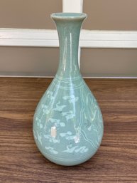 Antique Korean Celadon Vase With Crane Motif