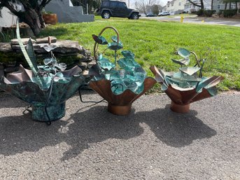 Trio Of Handmade Copper Water Fountains.