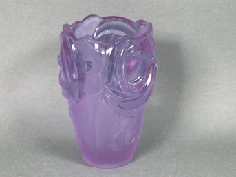 Vintage Clear & Frosted Purple Floral Design Vase