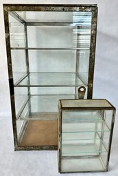 2 Vintage Glass Display Cases, Smaller With Mirrored Back