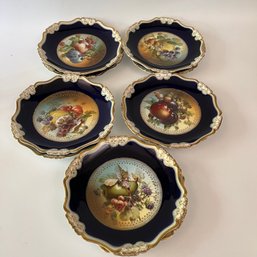 A Set Of 10 Antique Bavarian Pensee Fruit Plates