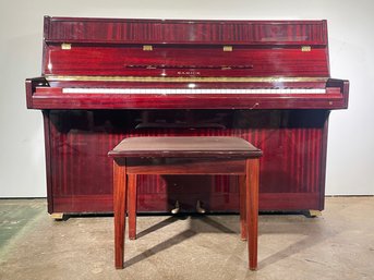 A Samick Studio Upright Piano In Red Mahogany Case