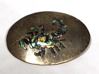 Vintage Heavy Sterling Silver Mexican Brooch Scorpio Scorpion Abalone Shell