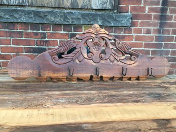 Lovely Herb Drying Rack - All Hand Carved Wood With Wrought Iron Hooks -  Very Pretty Piece - Solid Mahogany