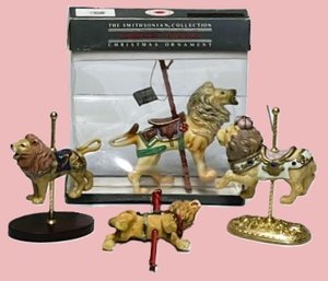 Four Carousel Lions-Two Smithsonian Institute Kurt Adler Ornaments And A Scarborough Fair W/ 24K Plated Base