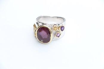 Sterling Silver Large Ruby Ring Size 9.25