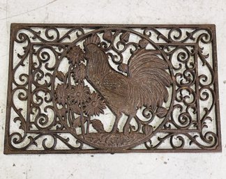 Cast Iron Rooster And Scroll Work Door Mat