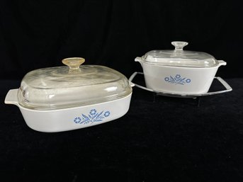 Vintage Corning Ware Blue Cornflower Casserole Dishes And Cradle