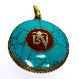 Vintage Turquoise Coral Tibetan Pendant Namaste