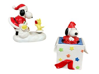 Schmid Vintage Peanuts Snoopy Twirling Music Boxes - Set 2 - Be A Clown & Here Comes Santa Clause