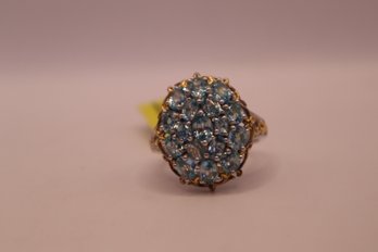 Cambodian Blue Zircon Ring Set In Vermeil YG & Platinum Over 925 Sterling Size 11 Signed 'STS' Chuck Clemency