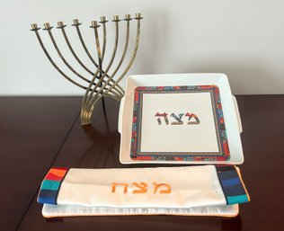 Judaica - Menorah, Matzah Cover And Dish