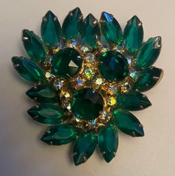 Vintage Large Green Rhinestone Pin