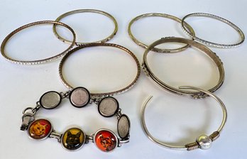 Bracelets, Bangles, 1 Cuff &  1 With Cats, Some Vintage