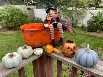 8 Pieces Of Halloween/fall Decor Made From Various Materials (wood, Metal, Ceramic, Fabric)