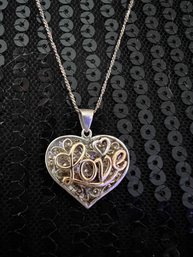 925 Sterling Heart Shaped Valentine 'Love' Pendant Necklace