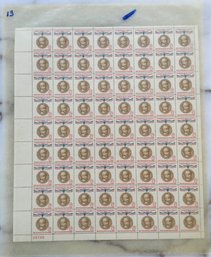 Scott # 1166 FULL SHEET Of Unused 1961 Gold Champions Of Liberty Gustav Mannerheim 8 Cent U.S. Stamps