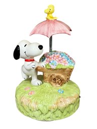 *Rare* Schmid Vintage Snoopy Flower Cart Music Box Plays Younger Than Springtime