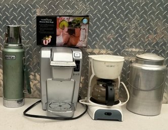 Mixed Coffee Lot Including 4-cup Mr. Coffee Maker, Keurig Machine, Coleman Thermos, 2 Moscow Mule Mugs & More