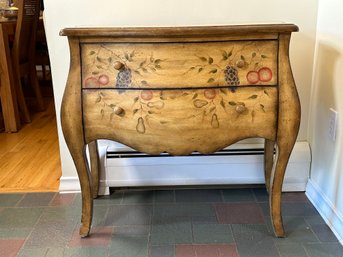 A Decorative Bombe Chest With A Faux-Vintage Finish & Matching Mirror