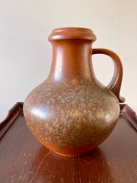 West German Scheurich Keramik Brown Art Pottery Jug / Vase With Mottled Blue Details