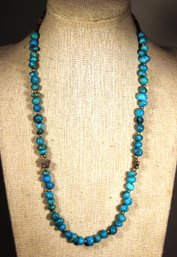 Fine Turquoise And Shell Beaded Vintage Necklace 20' Long