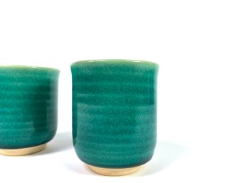 Pair - Emerald Green Glaze Ceramic Cups