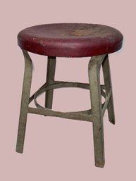 Vintage Metal Industrial Stool With Red Top