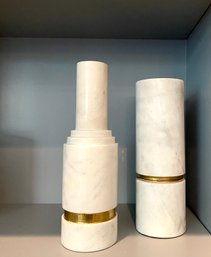 White Alabaster And Gold Banded Decor