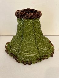 Vintage Green Beaded Lamp Shade With Brown Velvet