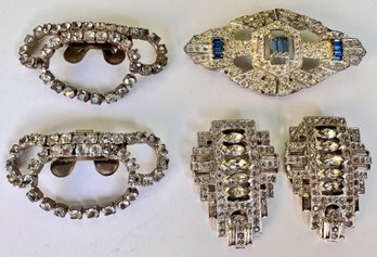 Art Deco Rhinestone Pin Brooch & Vintage Rhinestone Fur Clips  & Shoe Clips