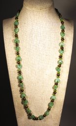 Fine Antique Carved Jade Beaded Necklace 24' Long