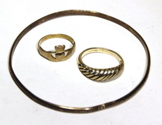 Lot Sterling Silver Bangle Bracelet And Two Rings Size 6 1/2 And 7